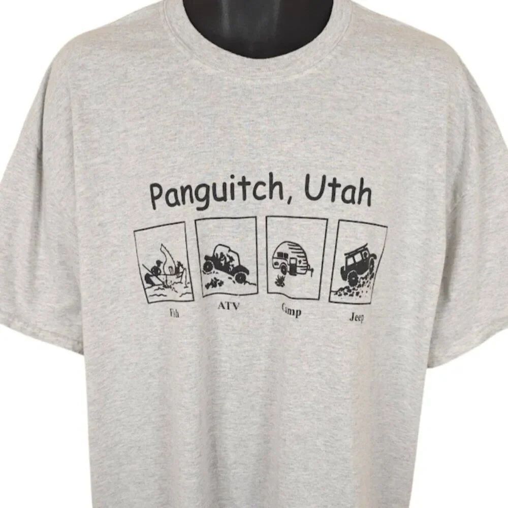 Panguitch Utah T Shirt Mens Size 2XL Gray Fish ATV Camp Jeep Travel Destination